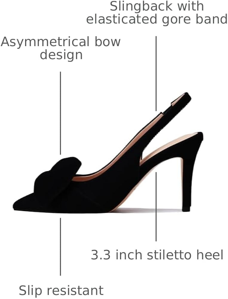 Women's Slingback Heels with Bow Pointed Toe Pumps with Elasticated Strap 3.3" High Heels for Eve... | Amazon (US)