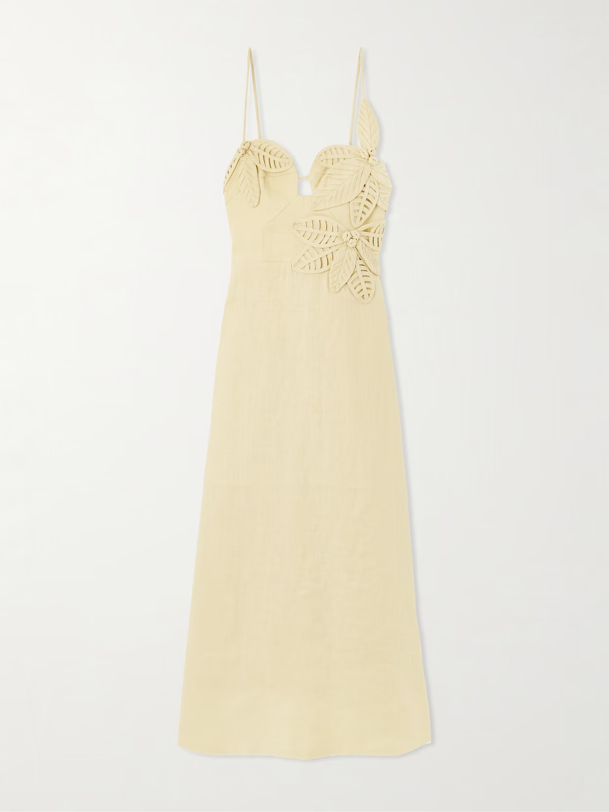 Farm Rio - Appliquéd Linen Midi Dress - Yellow | NET-A-PORTER (US)