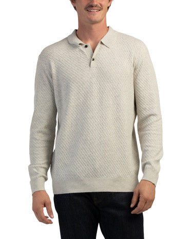 Long Sleeve Polo T-shirt Collar Textured Pull Over Sweater for Men | Polyester/Spandex/Nylon | Marshalls