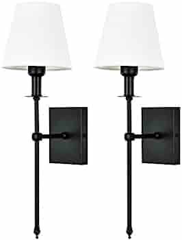 Pauwer Slim Wall Sconce Set of 2 White Fabric Shades Wall Sconce Hardwired Indoor Wall Light Colu... | Amazon (US)