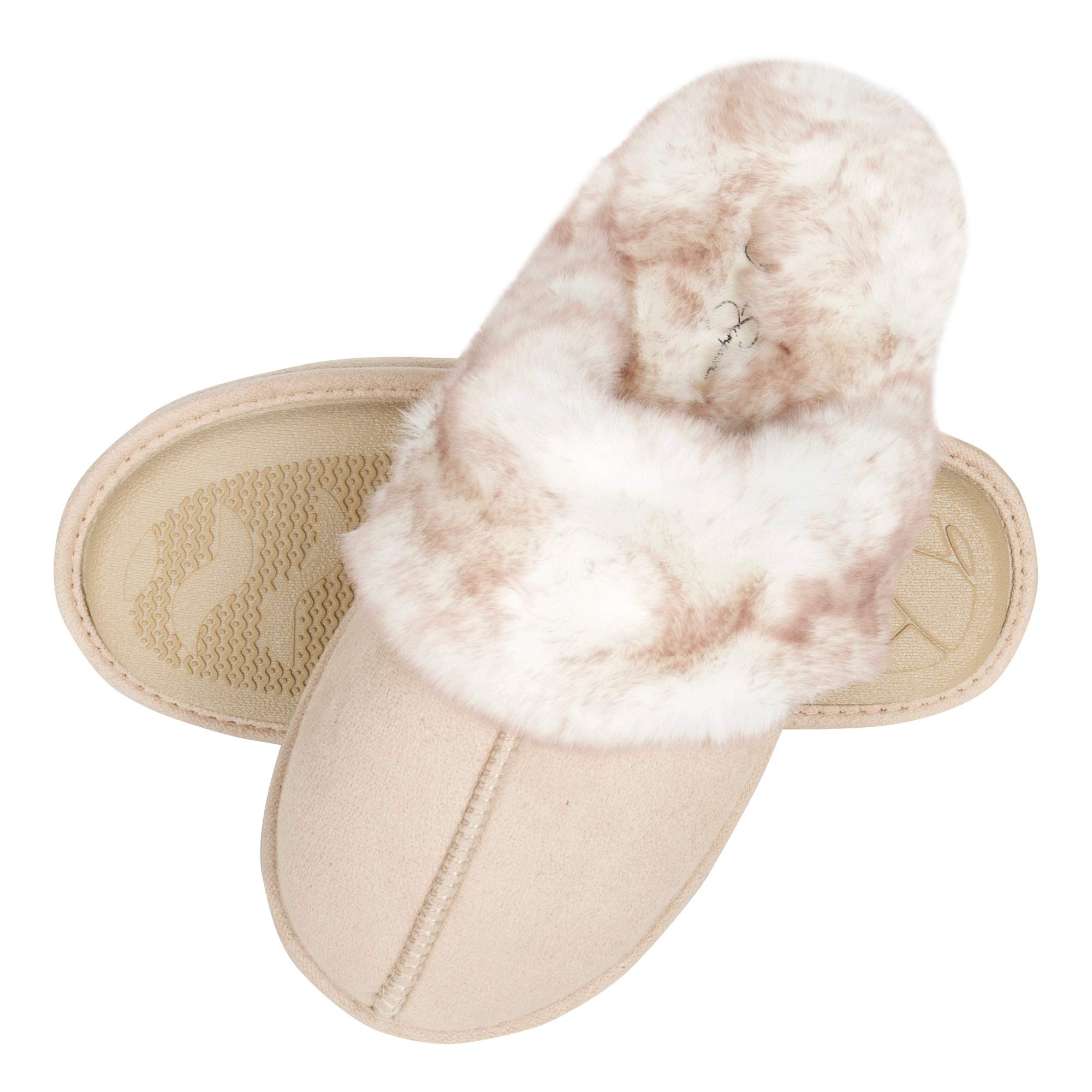 Jessica Simpson Women's Comfy Faux Fur House Slipper Scuff Memory Foam Slip on Anti-skid Sole | Amazon (US)