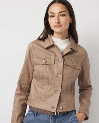Women's Coated Denim Trucker Jacket in Taupe size XL | White House Black Market | White House Black Market