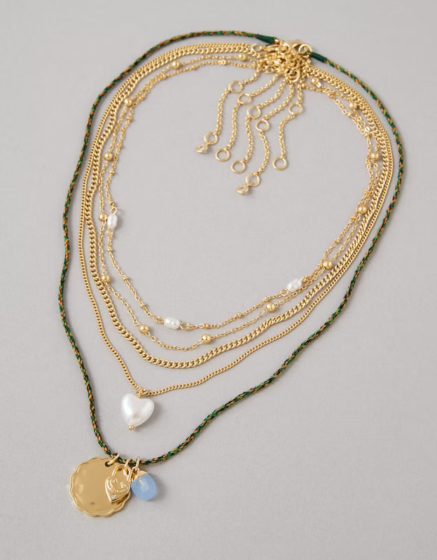 AEO Green Corded Necklace 5-Pack | American Eagle Outfitters (US & CA)