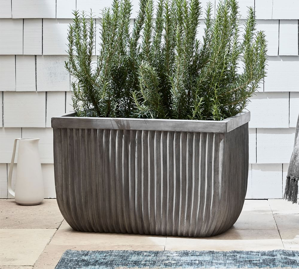 Concrete Fluted Planter - Grey | Pottery Barn (US)