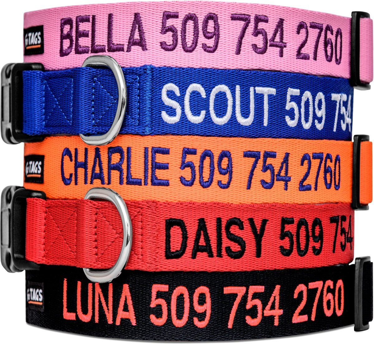 GoTags Nylon Personalized Dog Collar, Blue, Medium: 14 to 20-in neck, 3/4-in wide | Chewy
