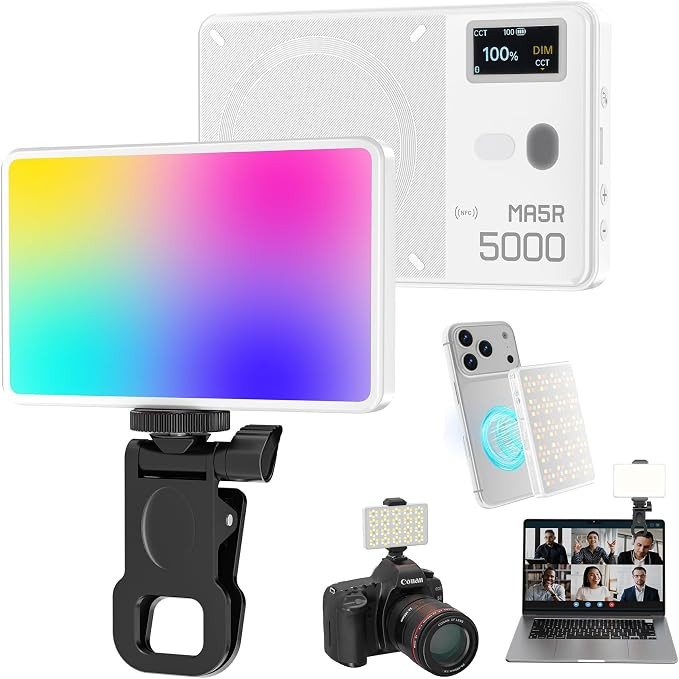 Selfie Phone Light with Magnetic,140 LED 1800K-10000K 4900mAh + Power Bank RGB Video Light CRI 96... | Amazon (US)