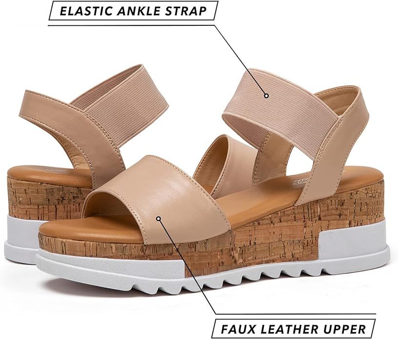 katliu Women's Wedge Platform Sandals Elastic Ankle Strap Cork Platform Sandals | Amazon (US)