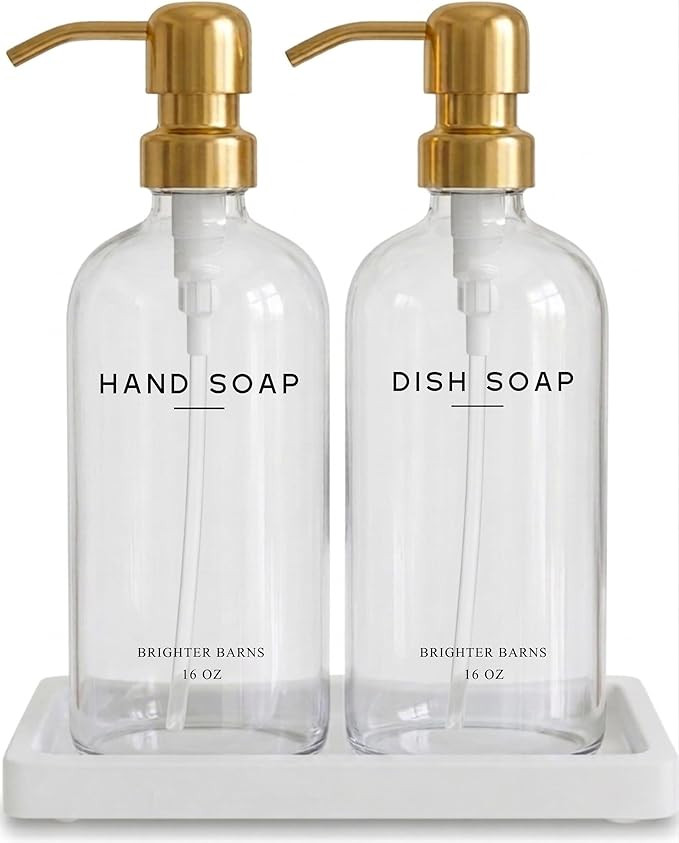 Luxury Glass Hand and Dish Soap Dispenser Set by Brighter Barns - Gold Kitchen Soap Dispenser Set... | Amazon (US)
