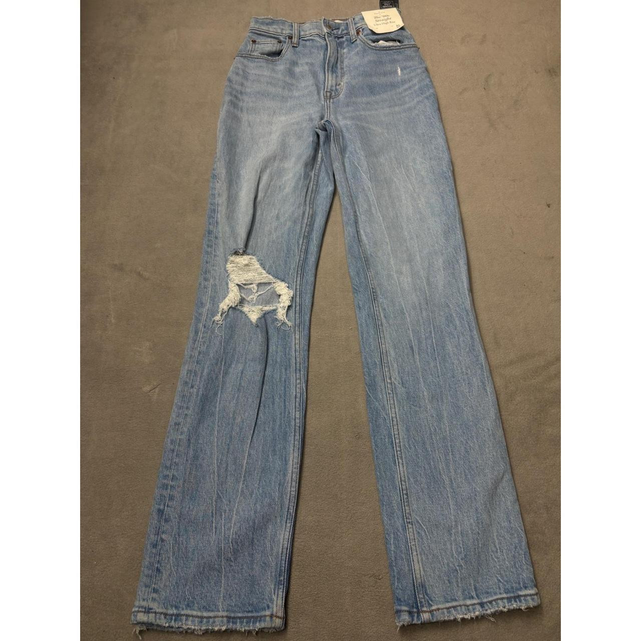 Abercrombie & Fitch Women's High waisted Distressed Jeans - Blue - 24 | Depop US