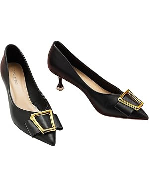C.Paravano Metal Buckle Pointy Pumps Heels for Women Sexy Wedding Shoes Dressy Low Heel for Forma... | Amazon (US)