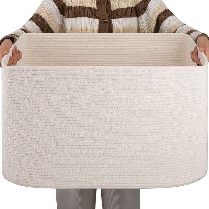 OIAHOMY XXLarge Rectangle Blanket Basket-96L, Cotton Woven Basket for Storage, Dirty Clothes Bask... | Amazon (US)