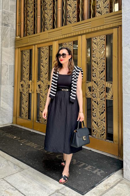 Parisian chic summer outfit 🖤🤍

Striped cardigan size small, TTS
Black midi dress (linked similar)
Black slide sandals size 7 (slightly big if you have narrow feet)

Chic outfit 
Weekend style 
Summer dress 

#LTKItBag #LTKSeasonal #LTKStyleTip