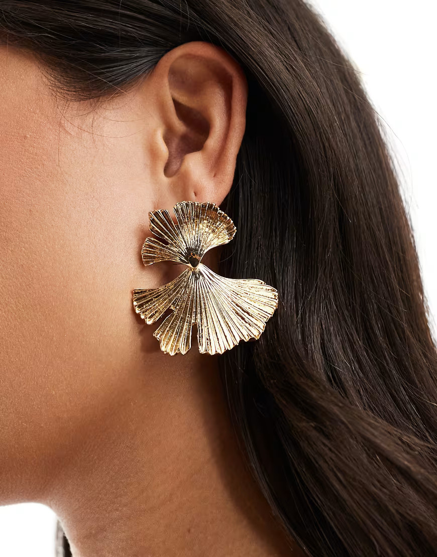 Accessorize statement double fan drop earrings in gold | ASOS (Global)