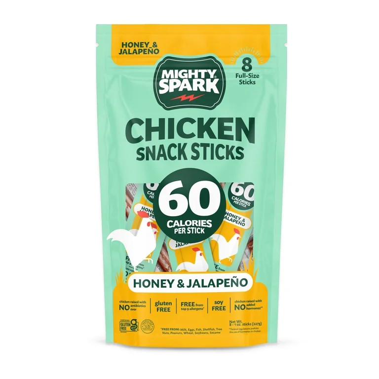 Mighty Spark Honey & Jalapeno Chicken Snack Sticks, 8 oz, 8 Count Bag | Walmart (US)