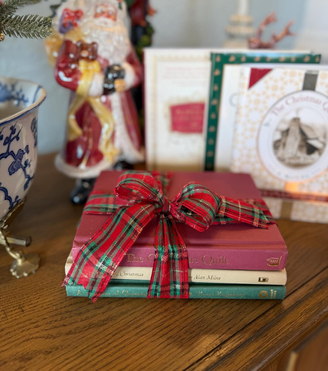 Christmas Book Bundle • Red Cream & Green Holiday Decor Books • Gift Wrapped Stack • Cozy M... | Etsy (US)