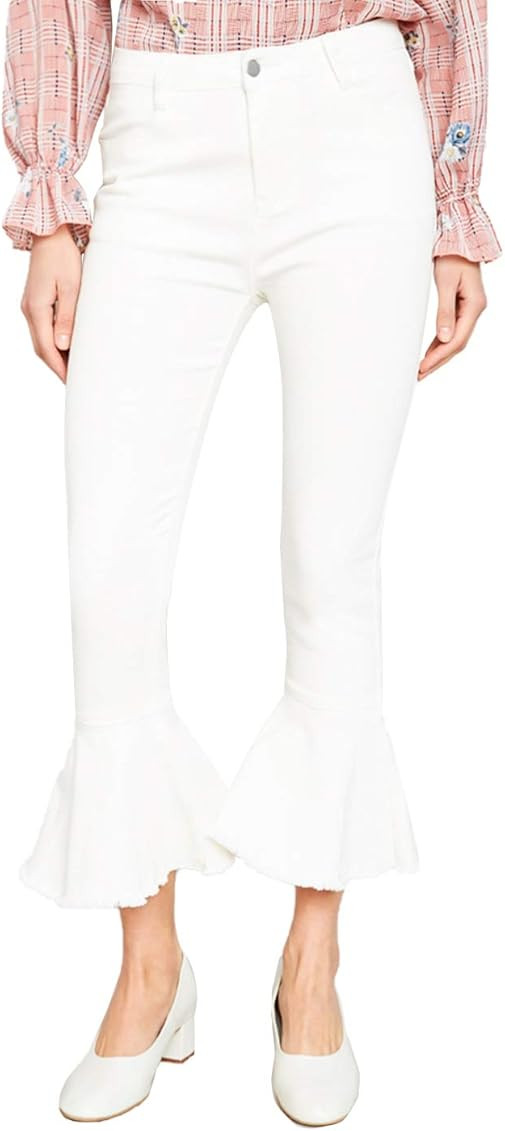 Women's Bell Bottom Jeans Classic Retro High Waist Cropped Flared Raw Hem Denim Pants | Amazon (US)