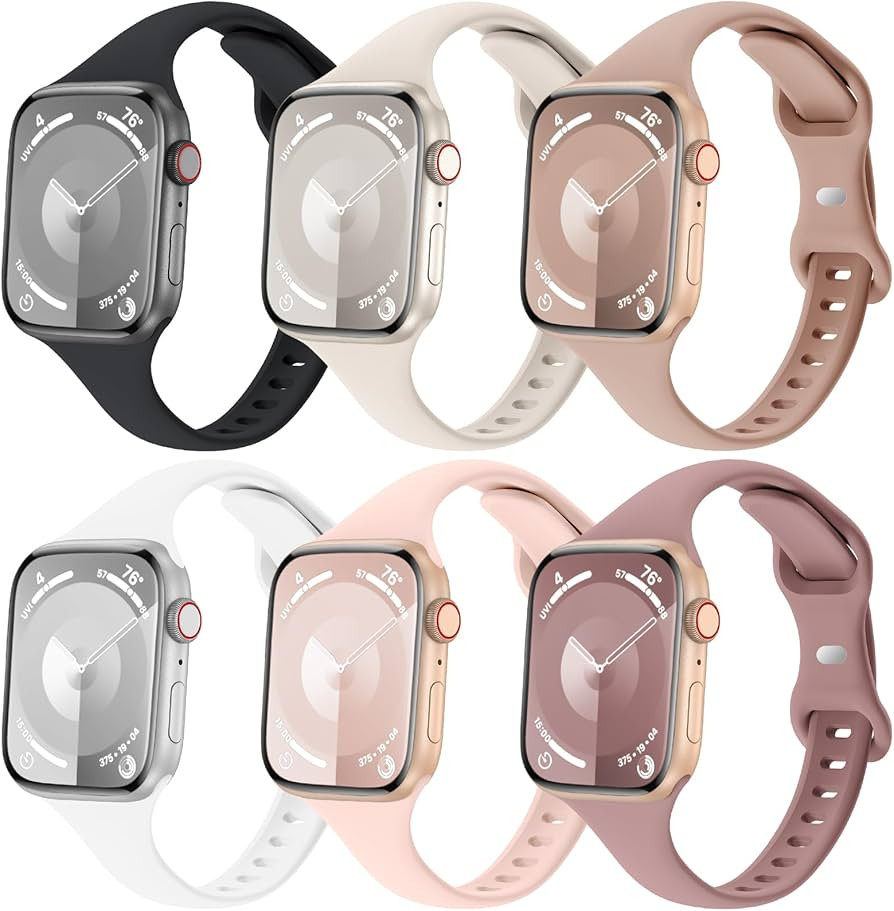 6 Pack Slim Thin Bands Compatible with Apple Watch 38mm 40mm 41mm 42mm 44mm 45mm 46mm 49mm, Repla... | Amazon (US)