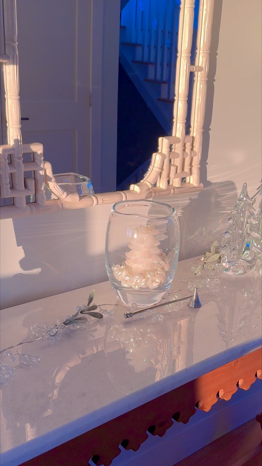 Stunning timeless Hand Blown Glass Hurricane I use year round and I look forward to bringing these gorgeous trees I look forward to bringing out every year. Timeless Christmas Elegance 

#LTKHoliday #LTKSeasonal