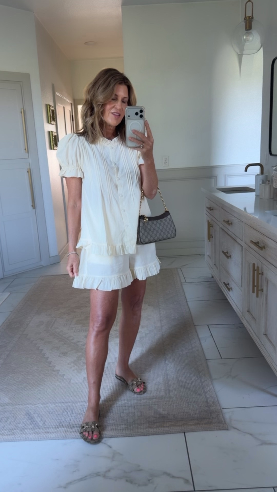 Wearing a size medium top and medium short ruffle short set

#LTKOver40 #LTKootd
