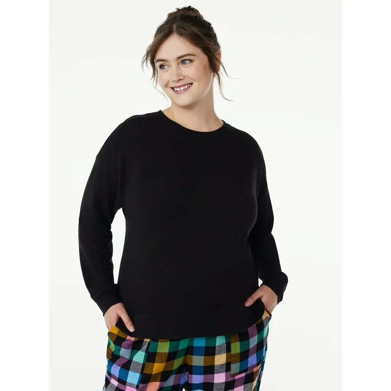 Joyspun Women's French Terry Sleep Top with Long Sleeves, Sizes XS to 3X | Walmart (US)