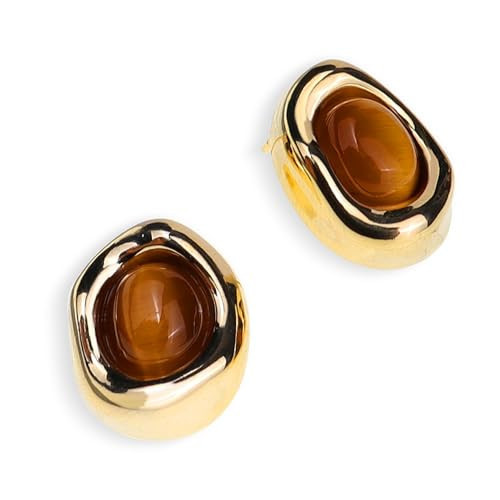 JeanBeau Gold Chunky Tiger Eye Stone Stud Earrings for Women, Valentine Trendy Brown Natural Gemstone Square Hypoallergenic Earing Jewelry Gift. | Amazon (US)