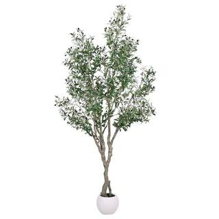 8 ft. Artificial Olive Tree with Realistic Trunk, Faux Leaves and Fruits, White Planter for Indoo... | The Home Depot