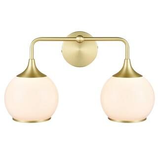 Lia 2-Light Brushed Brass/Opal Vanity Light | The Home Depot