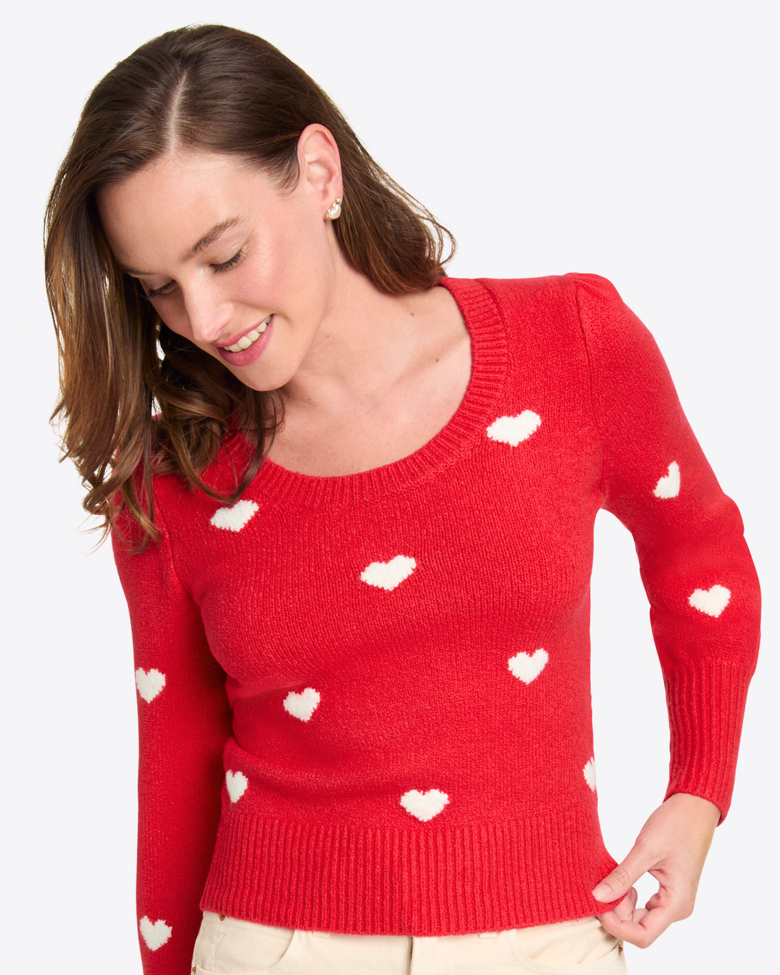 Puff Sleeve Heart Sweater in Red | Draper James (US)