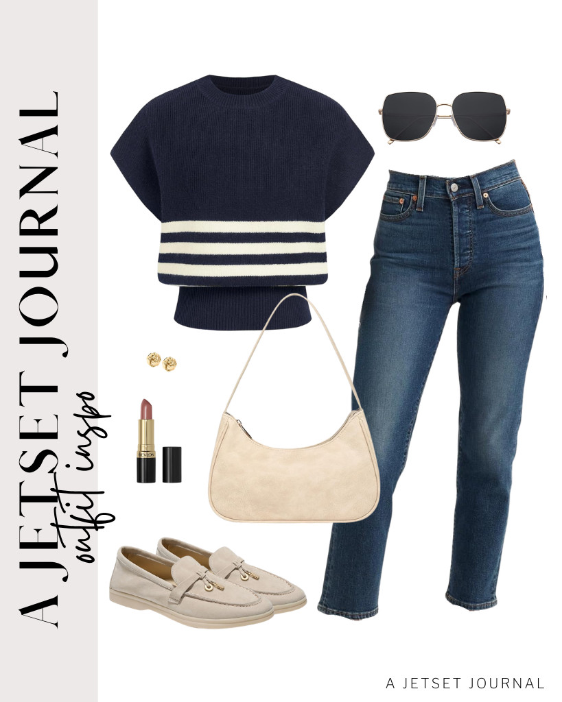 For a navy cap-sleeve top combined with Levi's jeans, you can use these Project Cloud loafers and a stylish Afashor shoulder bag. Apply a bit of Revlon Super Lustrous Lipstick for this look and wear these cute PAVOI earrings.

#LTKSeasonal #LTKSaleAlert #LTKTravel
 

 