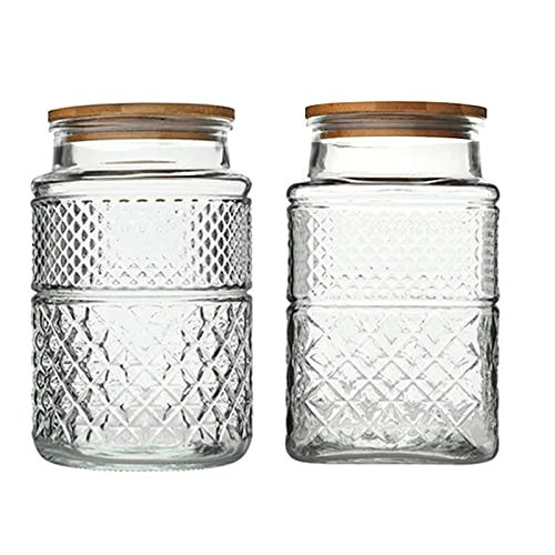 Large Glass Storage Jar, 2 Pack 60 FL OZ Glass Food Storage Containers with Bamboo Lid, Kitchen Containers Cereal Canisters Decorative Jar for Candy Snack Cookies Coffee Tea Nuts Airtight Glass Jars | Amazon (US)