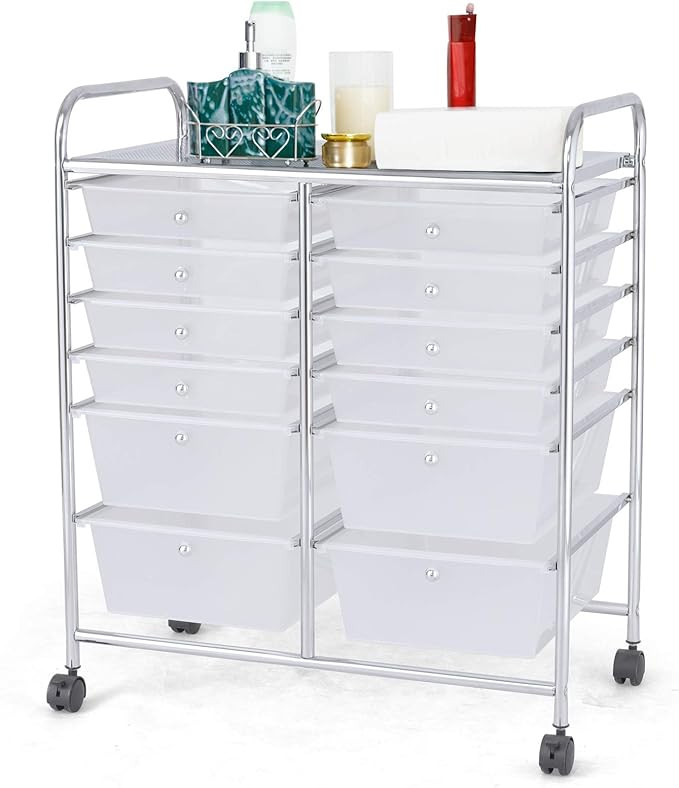 RELAX4LIFE Storage Cart W/12 Drawers Rolling Wheels Semi-Transparent Multipurpose Mobile Rolling ... | Amazon (US)
