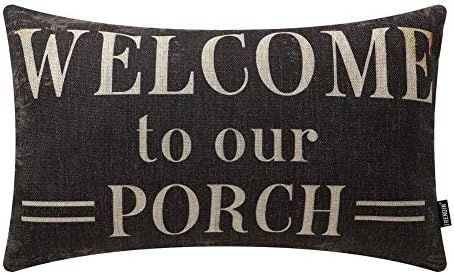 TRENDIN Decorative Throw Pillow Cover 20x12 inch Rustic Look Black Welcome to Our Porch Cushion C... | Amazon (US)