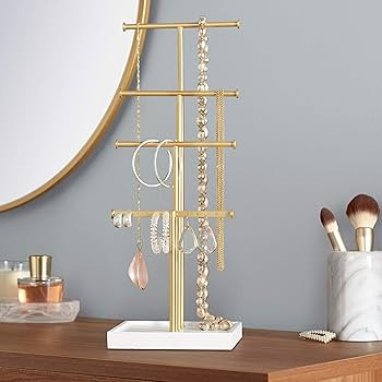 Amazon Basics Four-Tier Jewelry Tree Stand - White/Brass | Amazon (US)