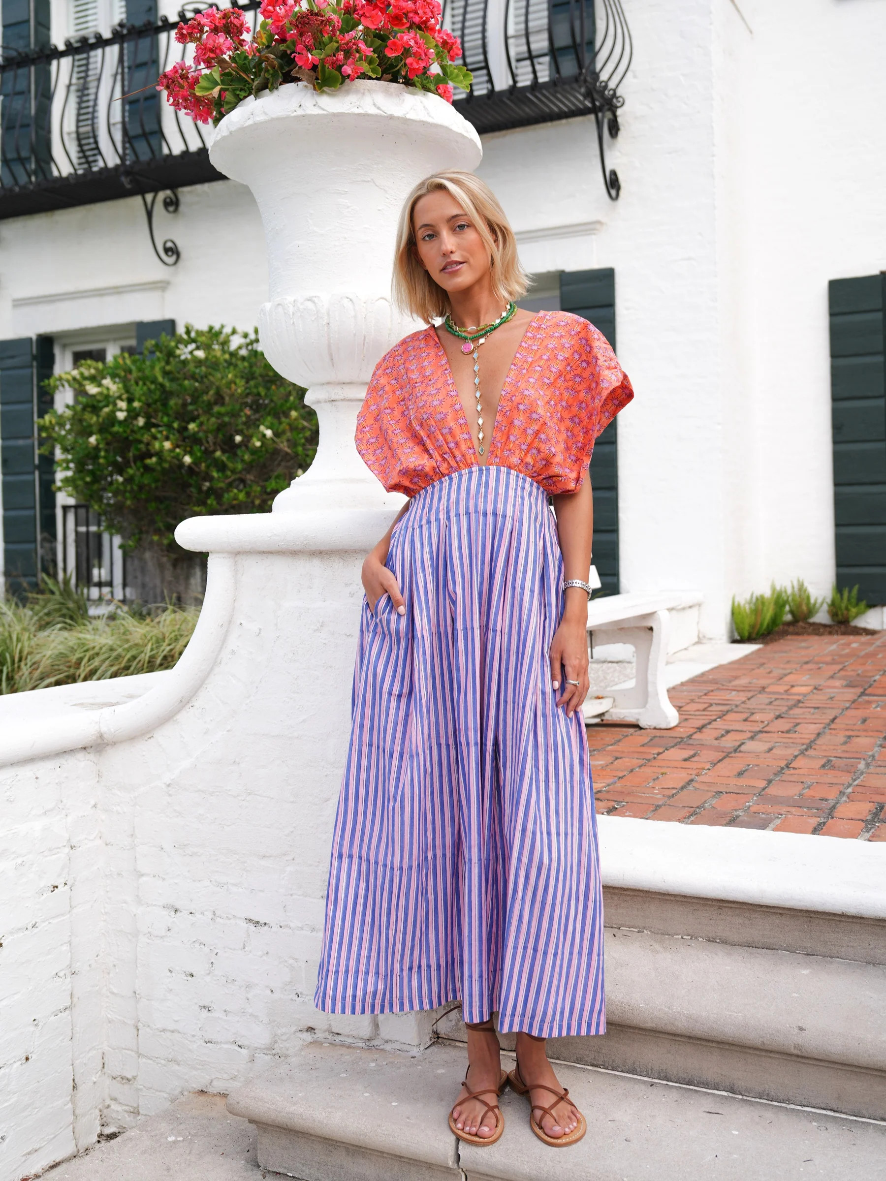 Hollis Halter Dress - Berry Floral Stripe | Darling Loungewear