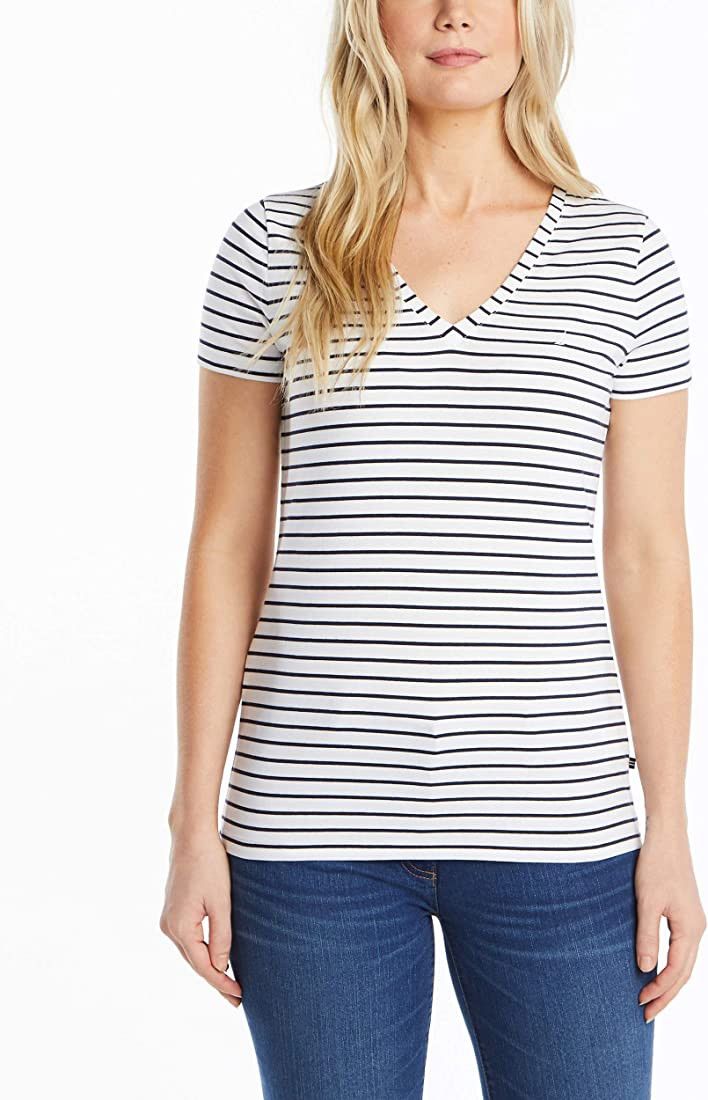 Nautica Women's Easy Comfort V-Neck Striped Supersoft Stretch Cotton T-Shirt | Amazon (US)