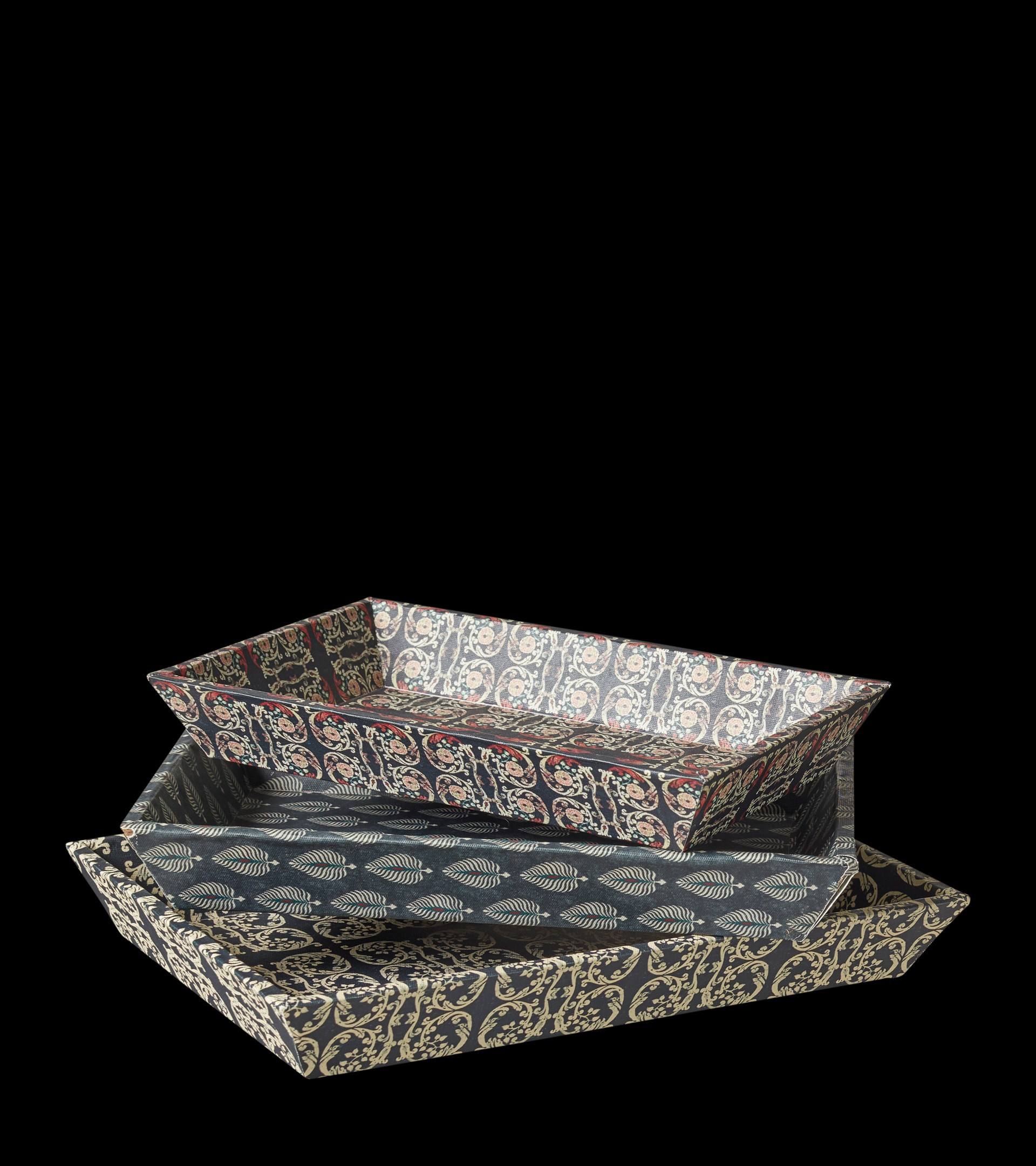 Set of Three Very Useful Cosmati & Ocellus Trays - Ink Blue | OKA US