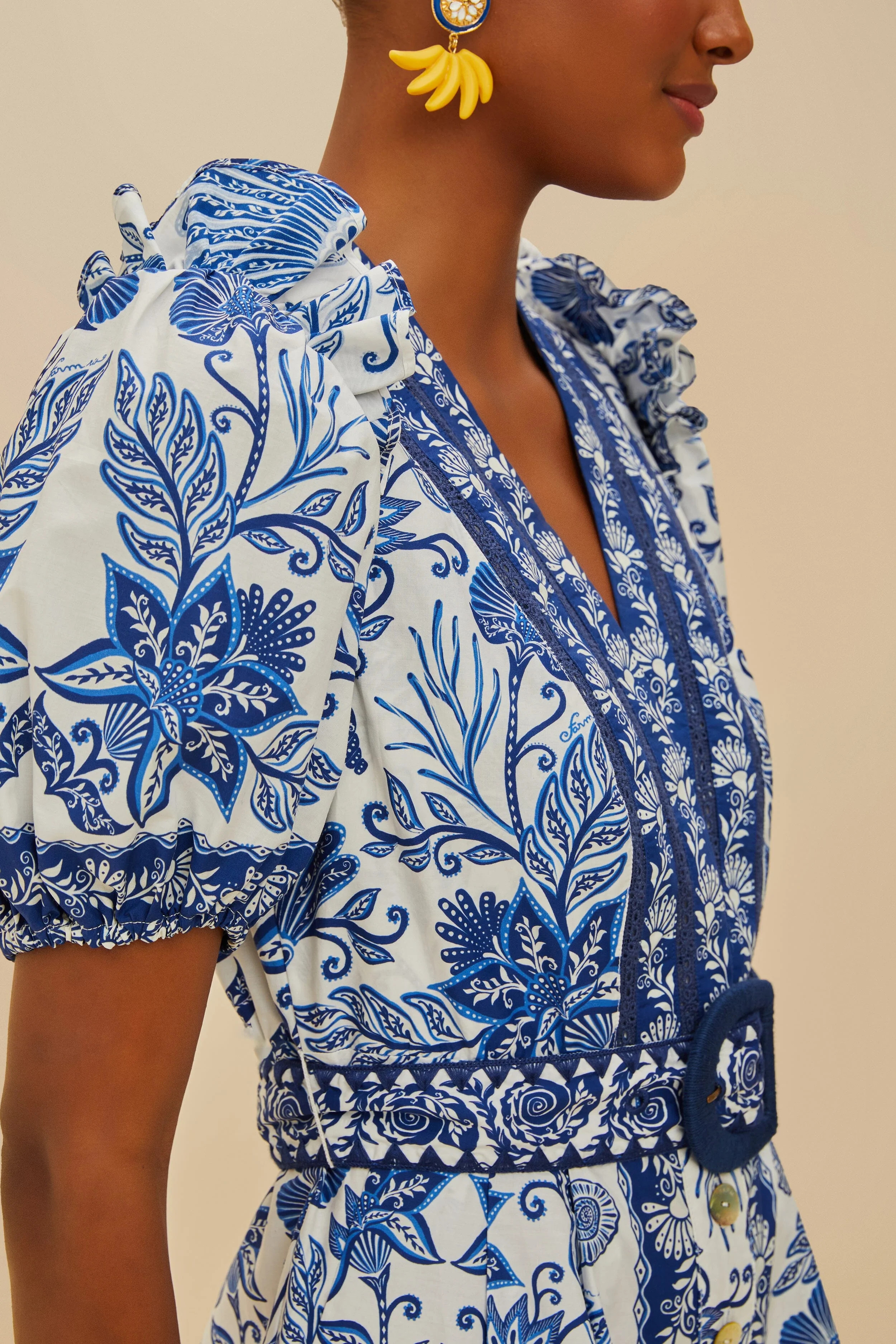 Off-White Shell Garden Organic Cotton Romper | FarmRio (US)