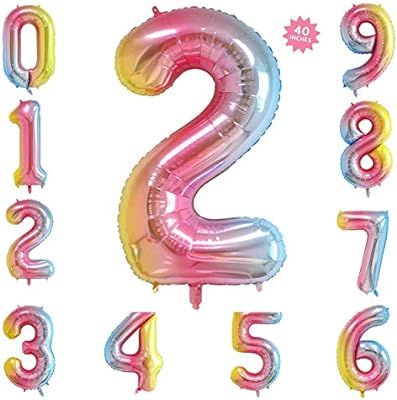 40 Inch Rainbow Jumbo Digital Number Balloons 2 Huge Giant Balloons Foil Mylar Number Balloons fo... | Amazon (US)