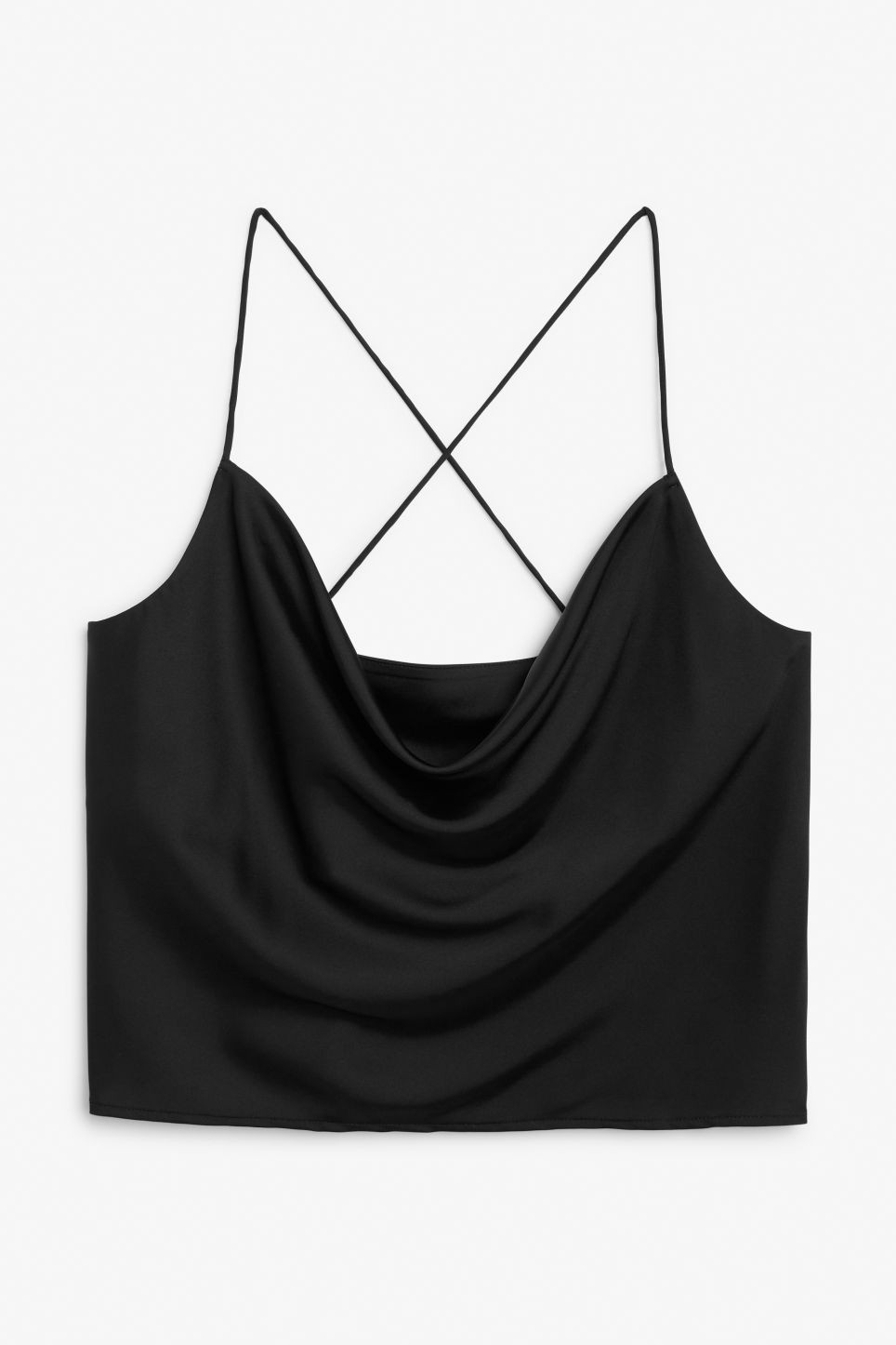 Cowl-neck satin top - Black | Monki