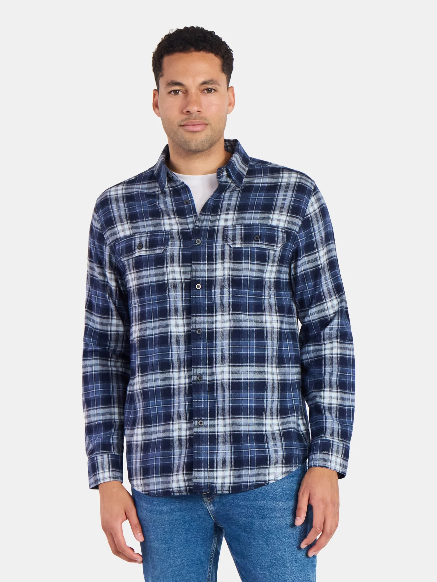 George Men's and Big Men's Double Pocket Flannel Shirt, Sizes XS-3XLT | Walmart (US)