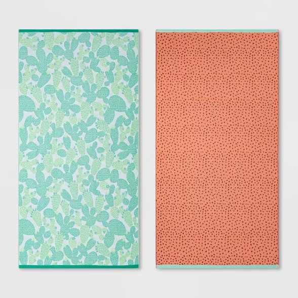 2pk Watermelon and Cactus Sand Resistant Beach Towel Set - Sun Squad™ | Target
