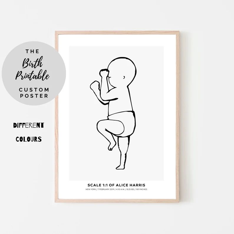 THE BIRTH POSTER In Scale 1:1 | Baby Sketch I Custom Made Newborn Poster | Child's Birth Wall Art... | Etsy (US)