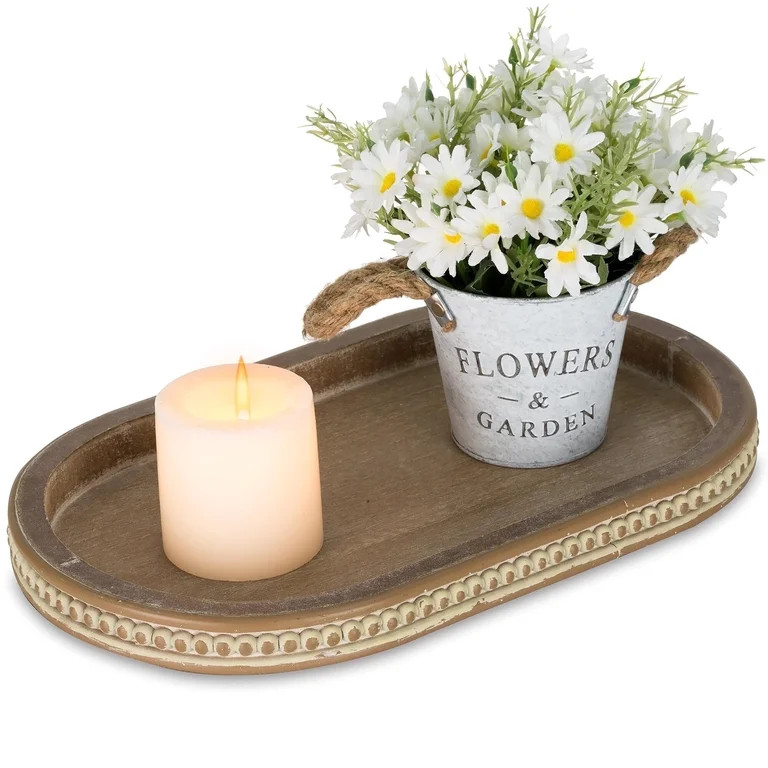 Hanobe Decorative Serving Tray，Wooden Bead Oval Tray for Coffee Table Tray Decor Farmhouse Cent... | Walmart (US)