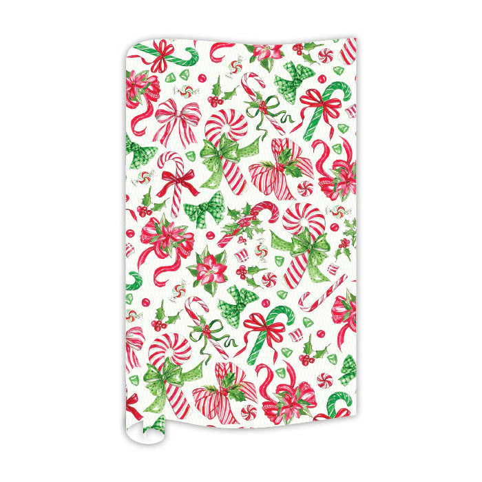 Red Green Bows Poinsettias Candy Canes Wrapping Paper | Rosanne Beck Collections