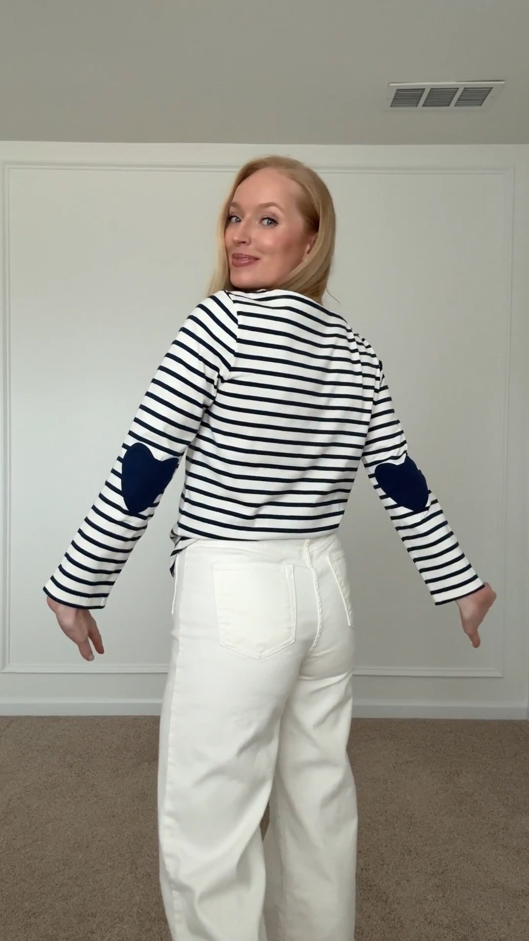 It’s giving 2016 j crew vibes 😍 and it’s on sale!! Also comes in a pink and red combo. I’m wearing a small 

Winter to spring transition outfit // spring outfit // white Jean 

#LTKSaleAlert #LTKmomlife