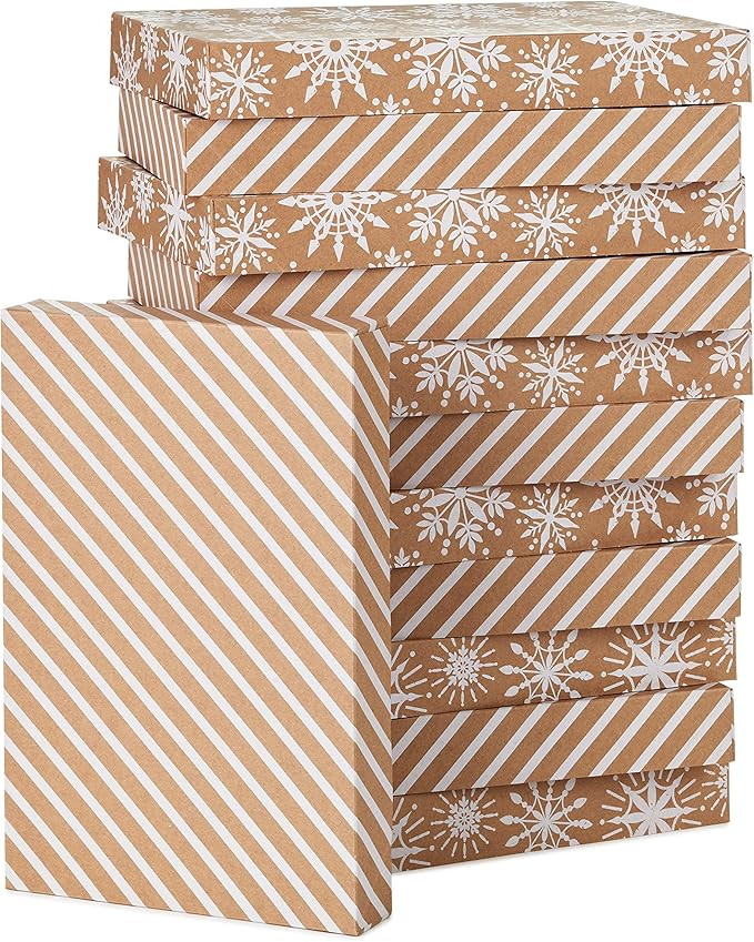 Hallmark Medium Christmas Gift Boxes with Lids (12 Shirt Boxes, 3 Designs: Navy Snowflakes, Gold ... | Amazon (US)