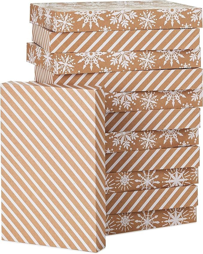 Hallmark Kraft Shirt Box Bundle (12 Boxes: White Snowflakes and Stripes on Kraft) for Christmas, ... | Amazon (US)