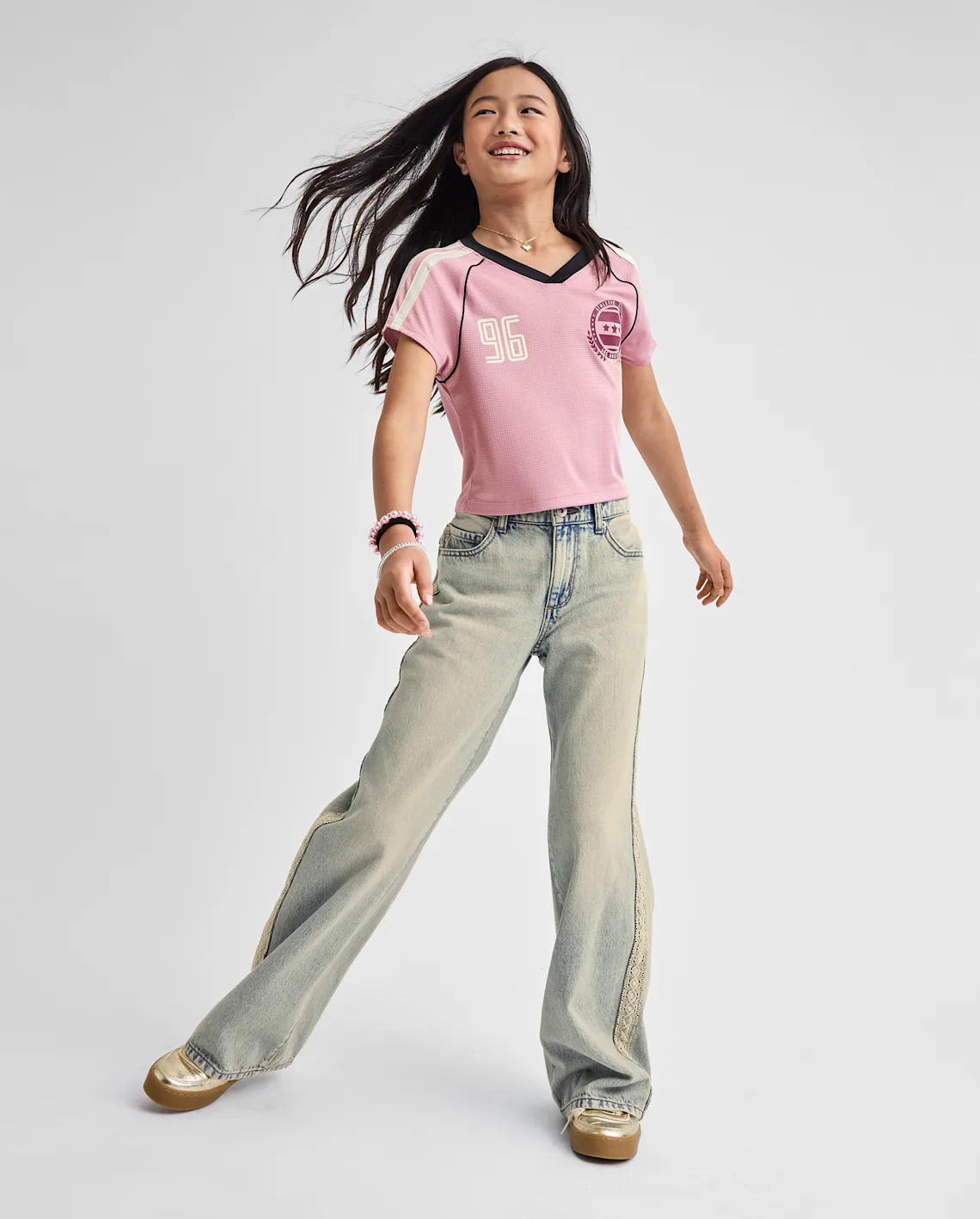 Tween Girls Lace Trim Baggy Jeans - blue | The Children's Place