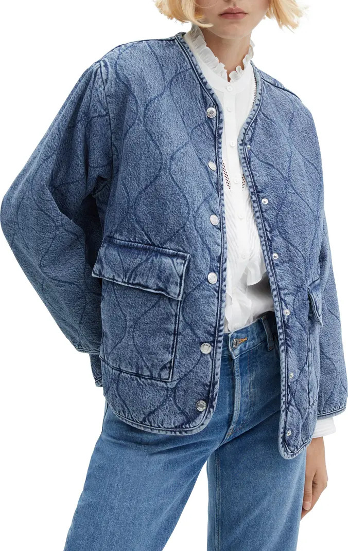 Quilted Collarless Denim Jacket | Nordstrom
