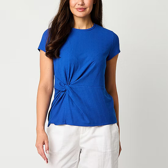 new!Liz Claiborne Womens Crew Neck Short Sleeve Blouse | JCPenney